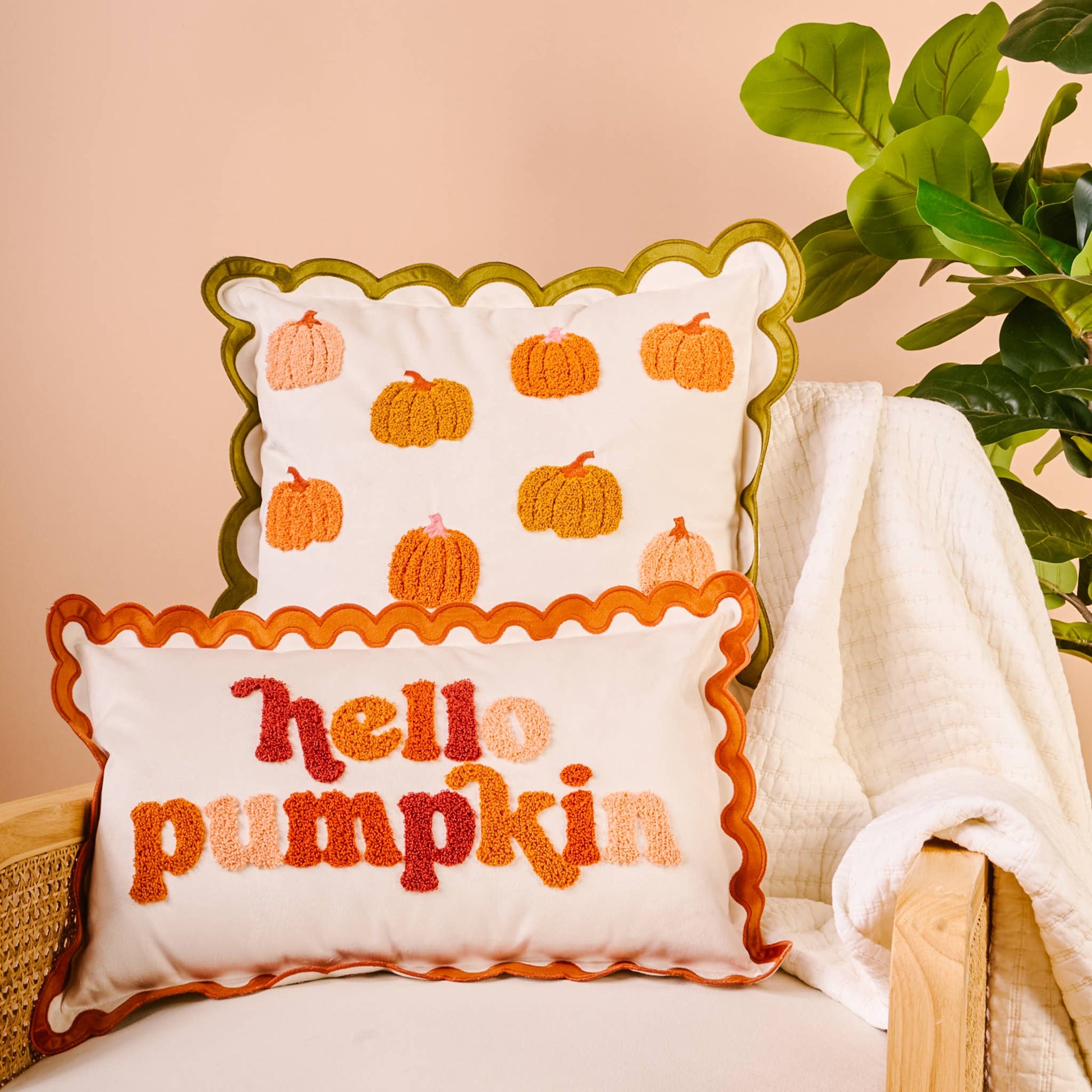 Scalloped Square Throw Pillow-Pumpkin Patch - La Vie Est Belle