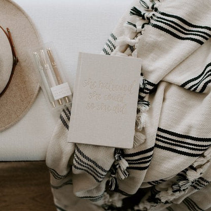 She Believed She Could Tan Fabric Journal - La Vie Est Belle