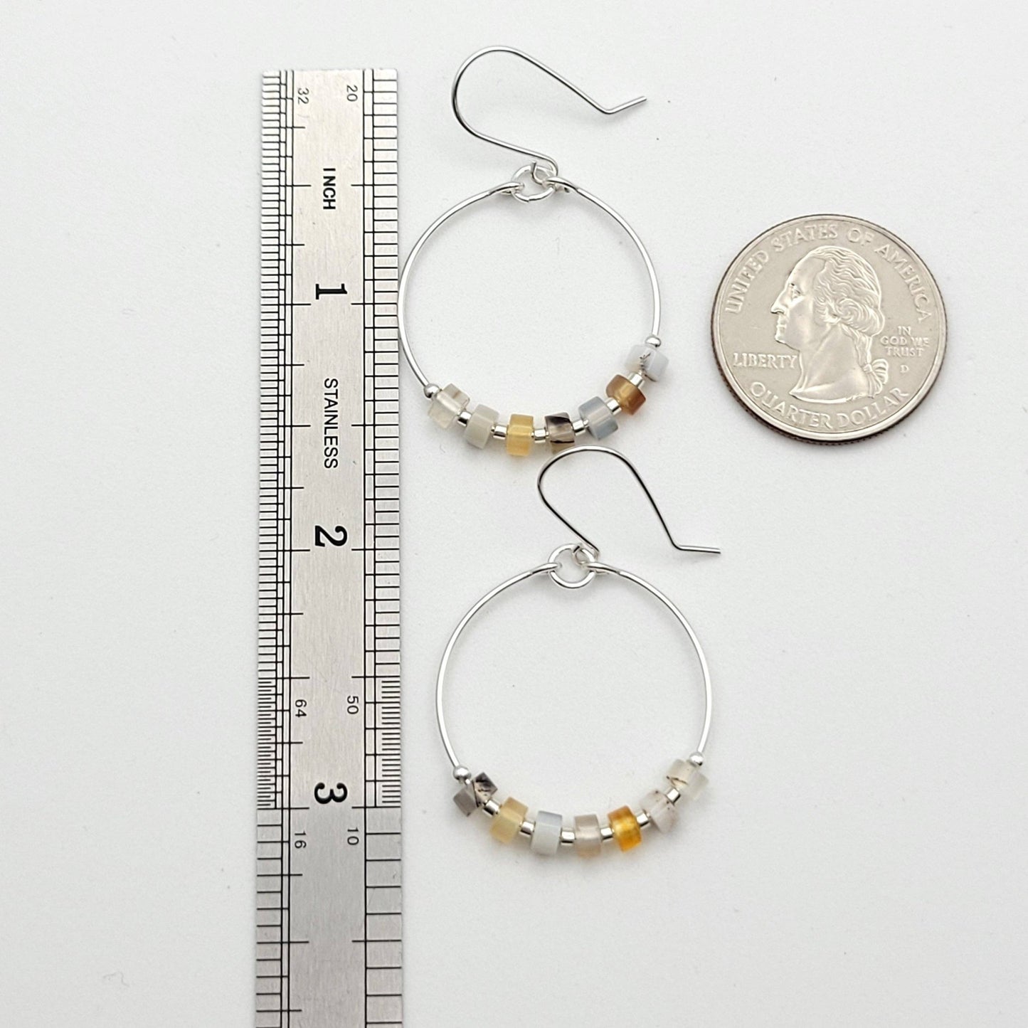 Silver Hoop Earrings with Montana Agate Gemstones - La Vie Est Belle