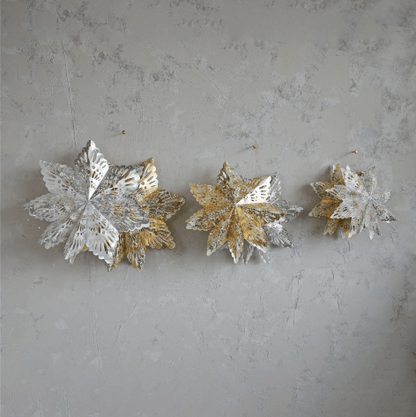 Silver Paper Snowflake Ornament w/ LED Light String, 2 Sizes - La Vie Est Belle