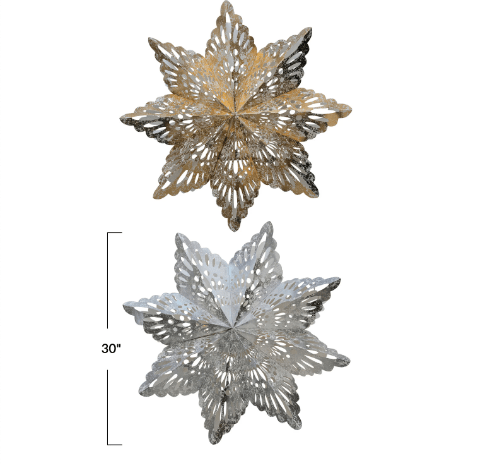Silver Paper Snowflake Ornament w/ LED Light String, 2 Sizes - La Vie Est Belle