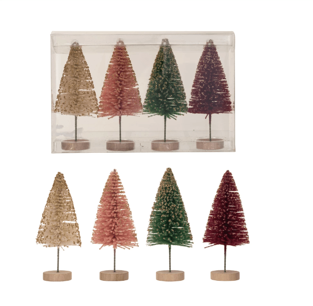 Sisal Bottle Brush Trees w/ Gold Glitter & Wood Base - La Vie Est Belle