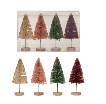Sisal Bottle Brush Trees w/ Gold Glitter & Wood Base - La Vie Est Belle