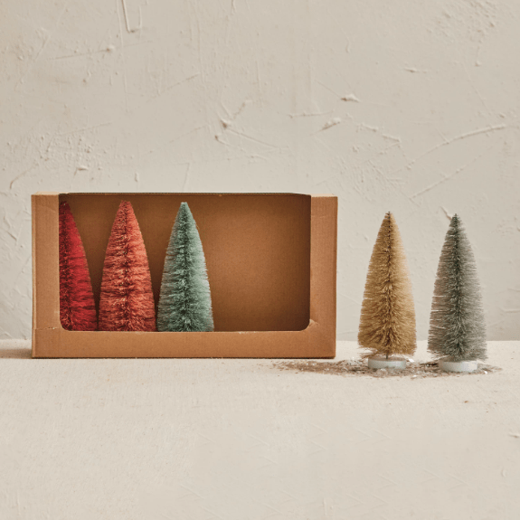 Sisal Bottle Brush Trees w/ Wood Bases - La Vie Est Belle