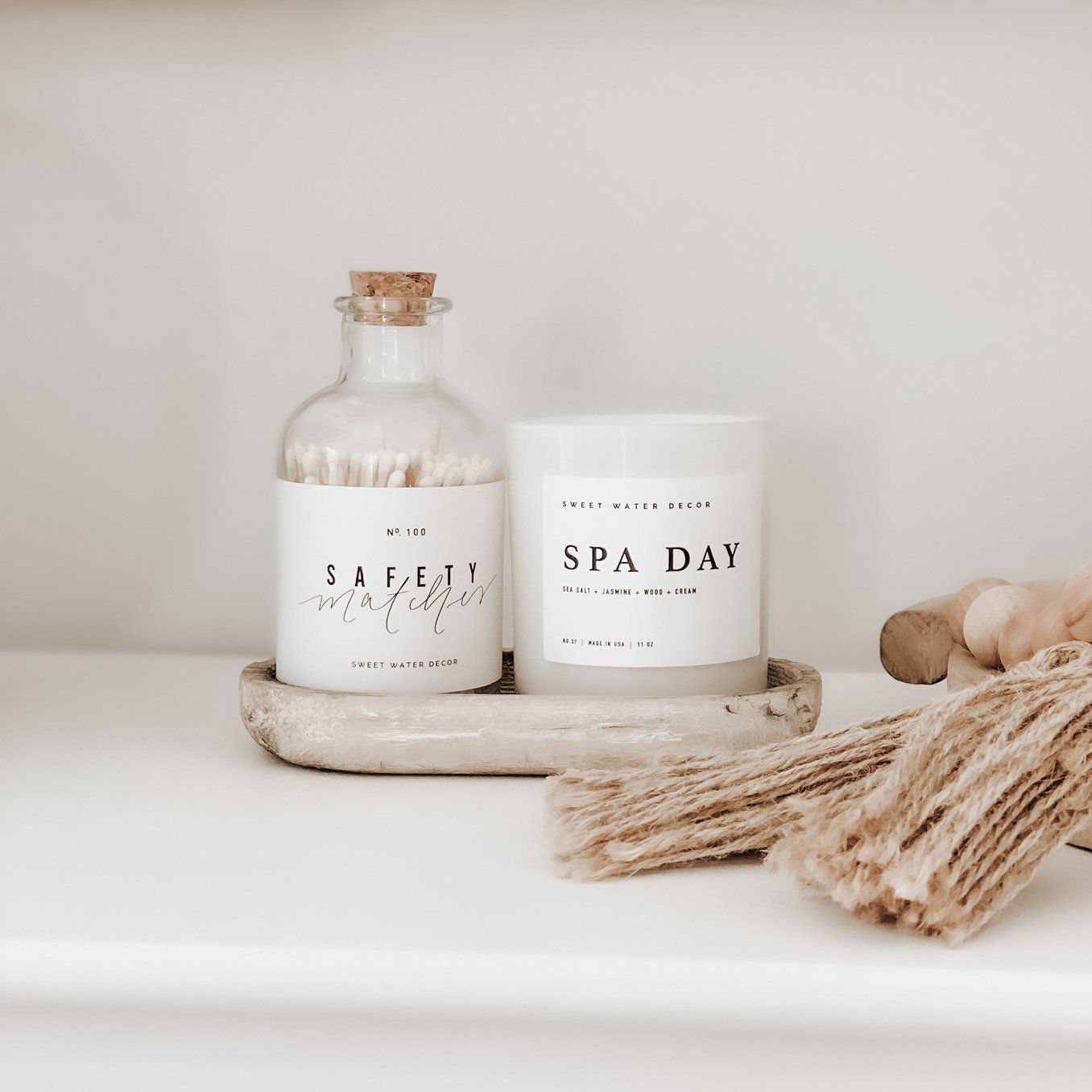 Small Rustic Wood Tray - Holds Sweet Water Decor Candles and Matches - La Vie Est Belle
