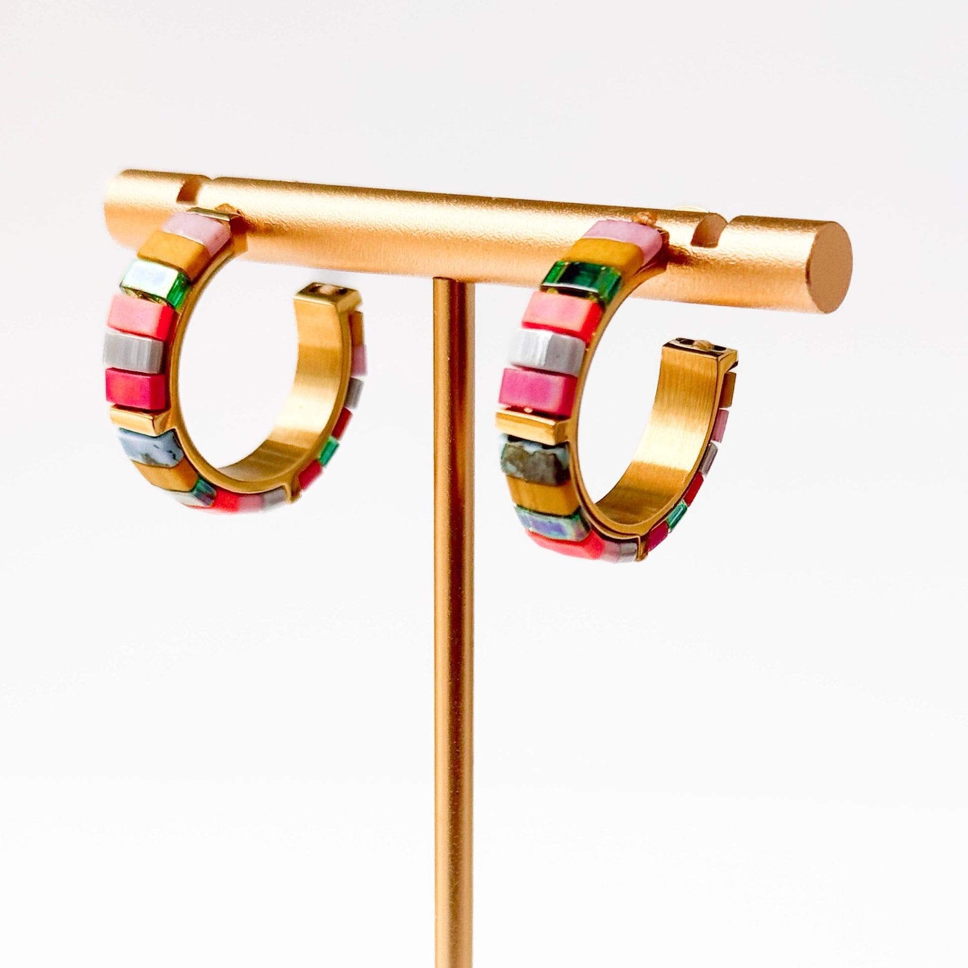 Small Tila Bead Hoop Earrings Gold-Plated, Handmade, Unique - La Vie Est Belle