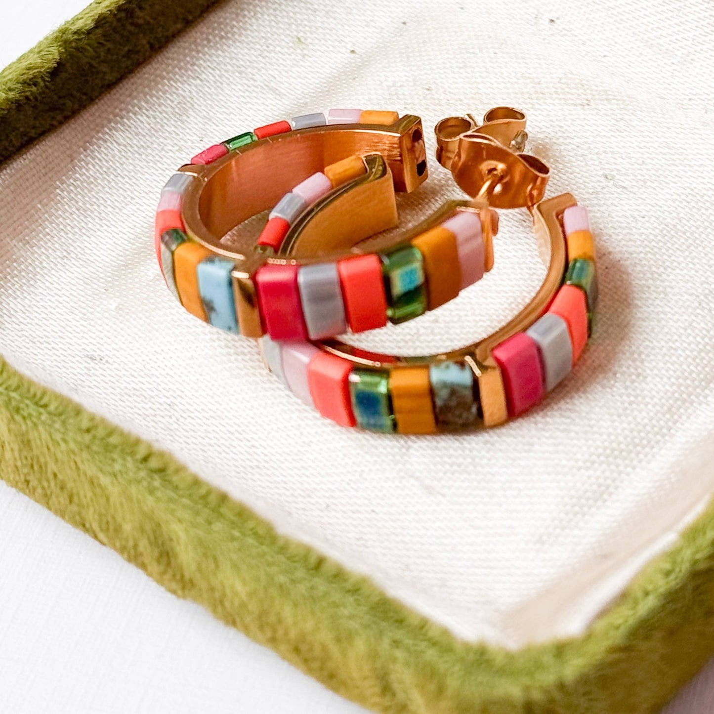 Small Tila Bead Hoop Earrings Gold-Plated, Handmade, Unique - La Vie Est Belle
