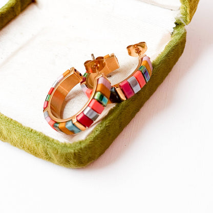 Small Tila Bead Hoop Earrings Gold-Plated, Handmade, Unique - La Vie Est Belle