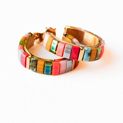 Small Tila Bead Hoop Earrings Gold-Plated, Handmade, Unique - La Vie Est Belle