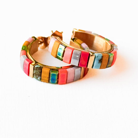 Small Tila Bead Hoop Earrings Gold-Plated, Handmade, Unique - La Vie Est Belle