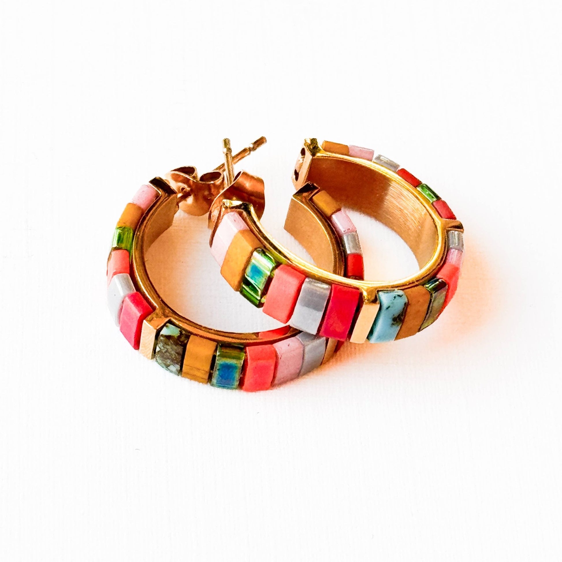 Small Tila Bead Hoop Earrings Gold-Plated, Handmade, Unique - La Vie Est Belle