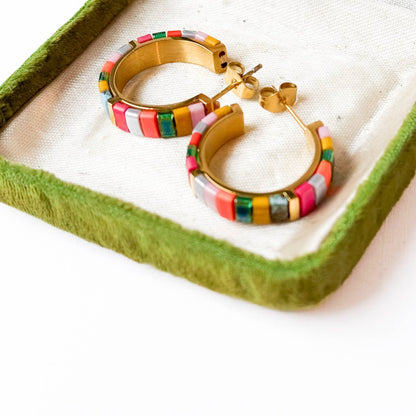 Small Tila Bead Hoop Earrings Gold-Plated, Handmade, Unique - La Vie Est Belle