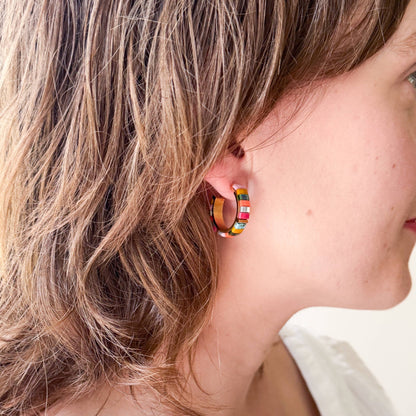 Small Tila Bead Hoop Earrings Gold-Plated, Handmade, Unique - La Vie Est Belle
