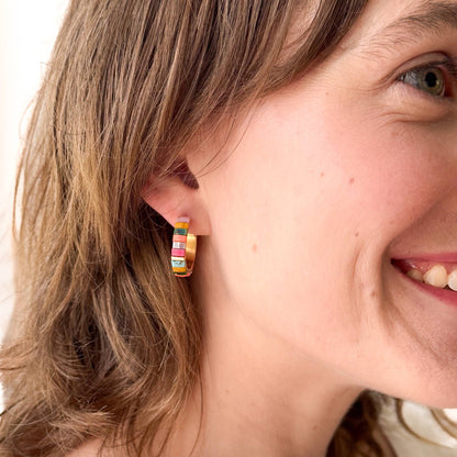 Small Tila Bead Hoop Earrings Gold-Plated, Handmade, Unique - La Vie Est Belle