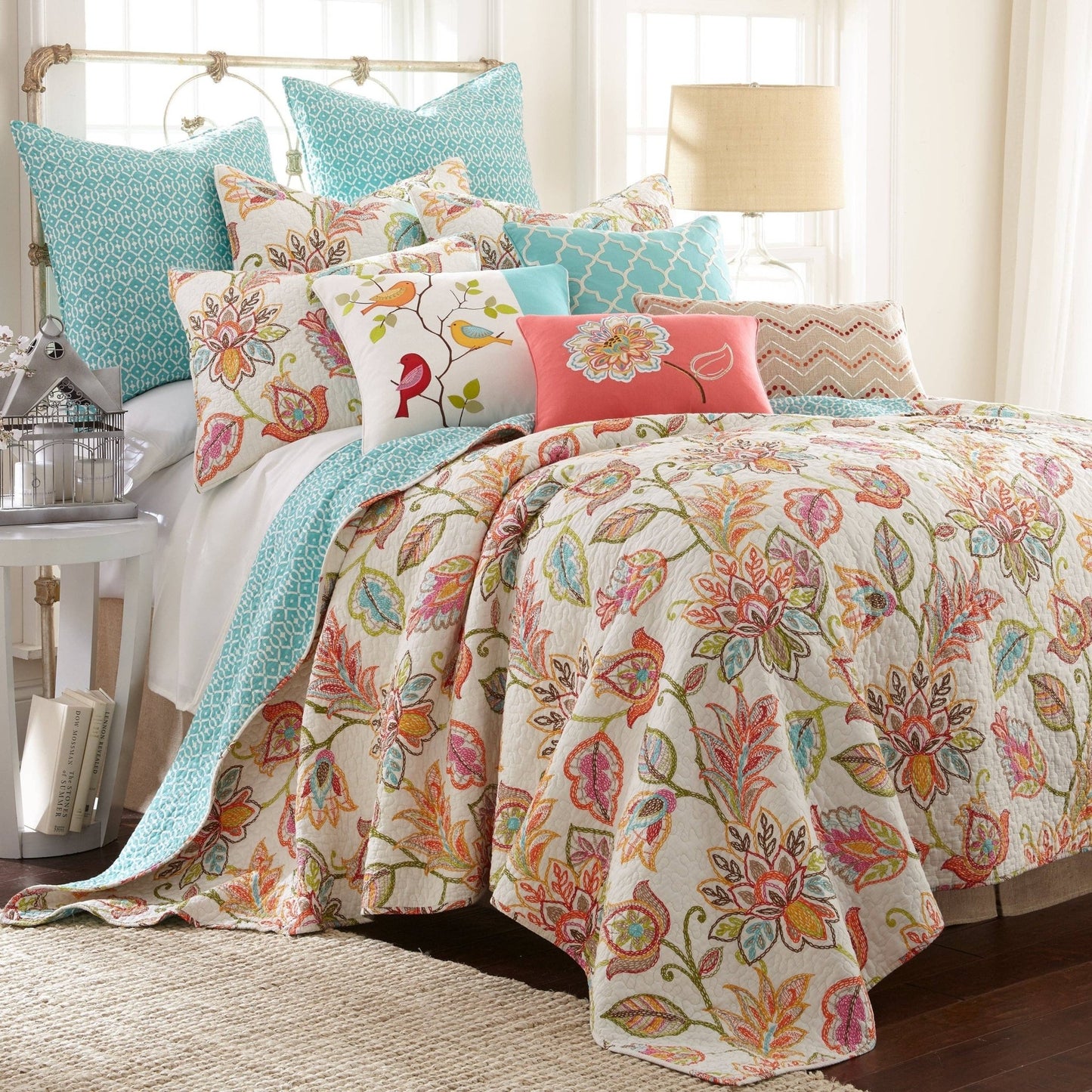 Sophia Pieced Embroidered Bird Pillow - La Vie Est Belle