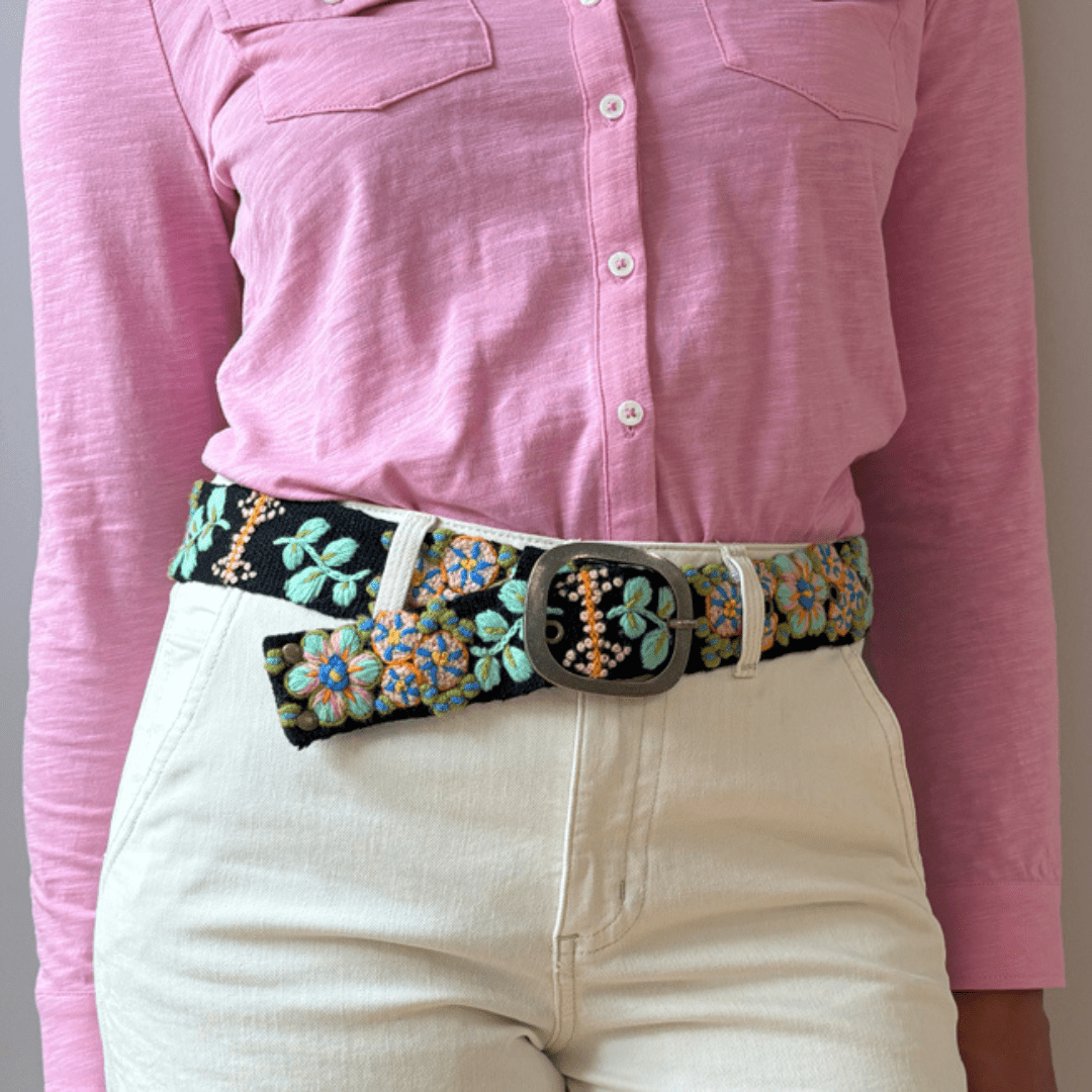 Southwest Walkabout Embroidered Wool Belt - La Vie Est Belle