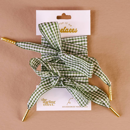 Step It Up Shoelaces–Gingham Green - La Vie Est Belle
