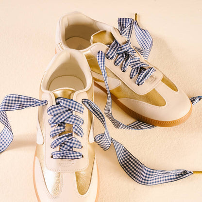 Step It Up Shoelaces–Gingham Navy - La Vie Est Belle
