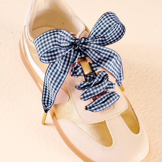 Step It Up Shoelaces–Gingham Navy - La Vie Est Belle