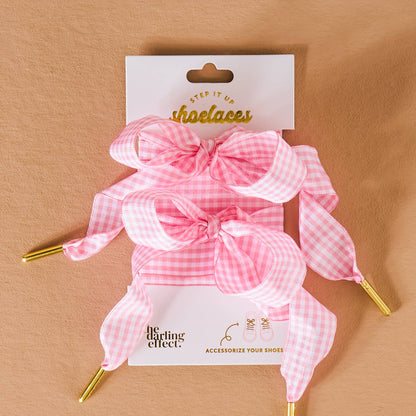 Step It Up Shoelaces–Gingham Pink - La Vie Est Belle