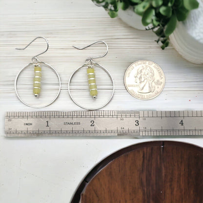 Sterling Silver Hoop Earrings with Lemon Yellow Jade - La Vie Est Belle