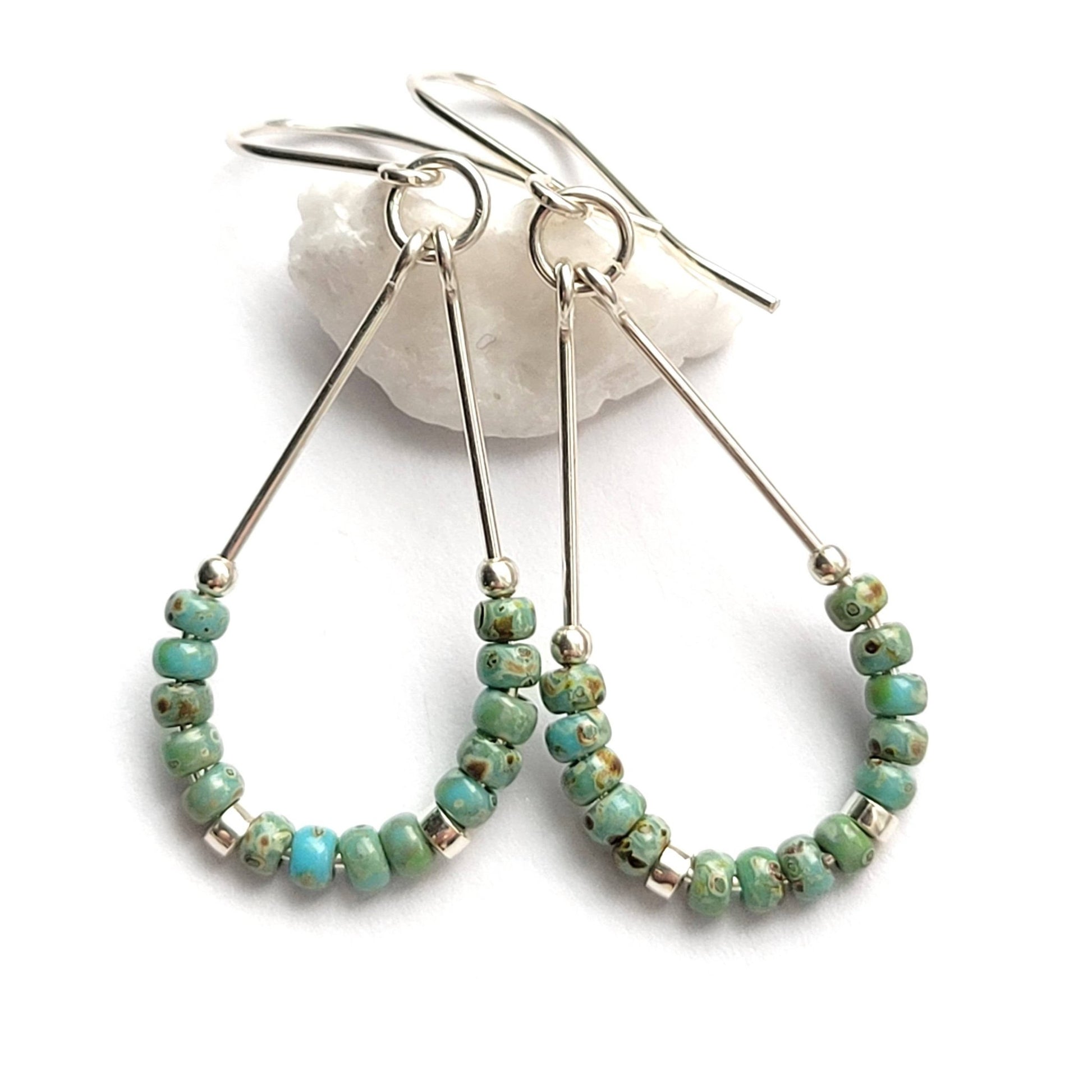 Sterling Silver Hoops with Turquoise Beads - La Vie Est Belle
