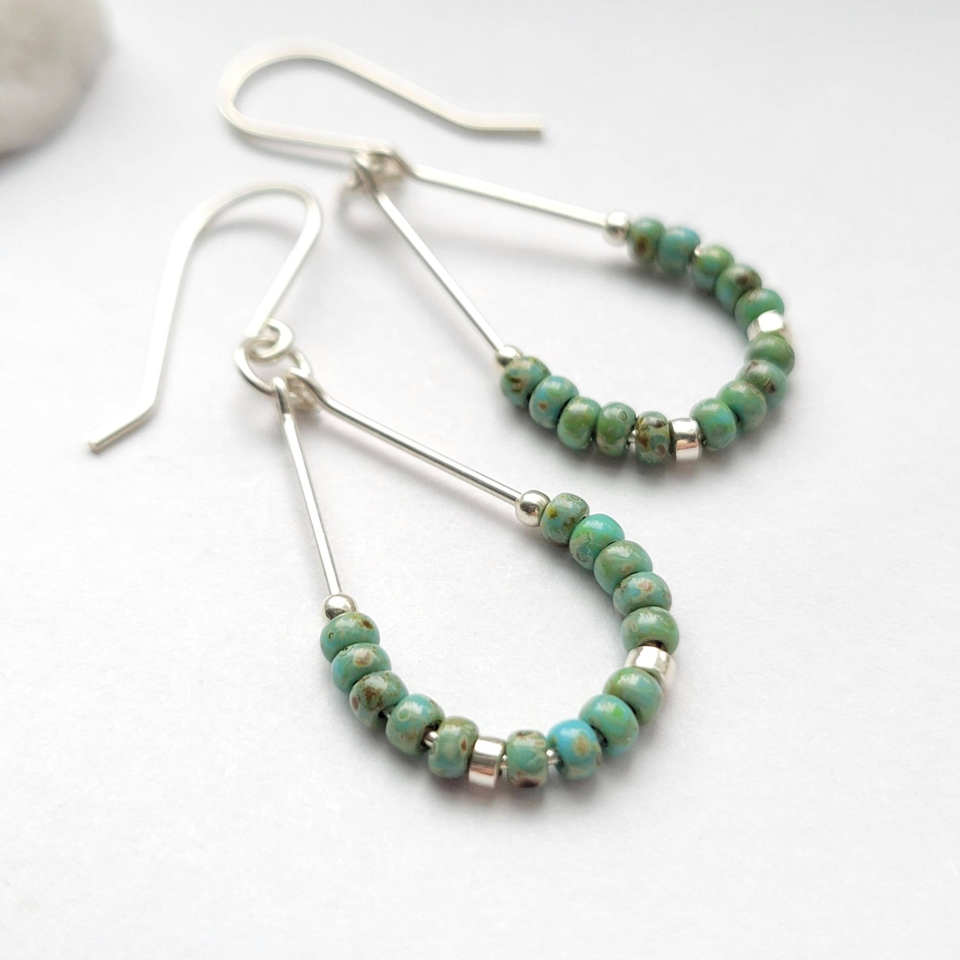 Sterling Silver Hoops with Turquoise Beads - La Vie Est Belle