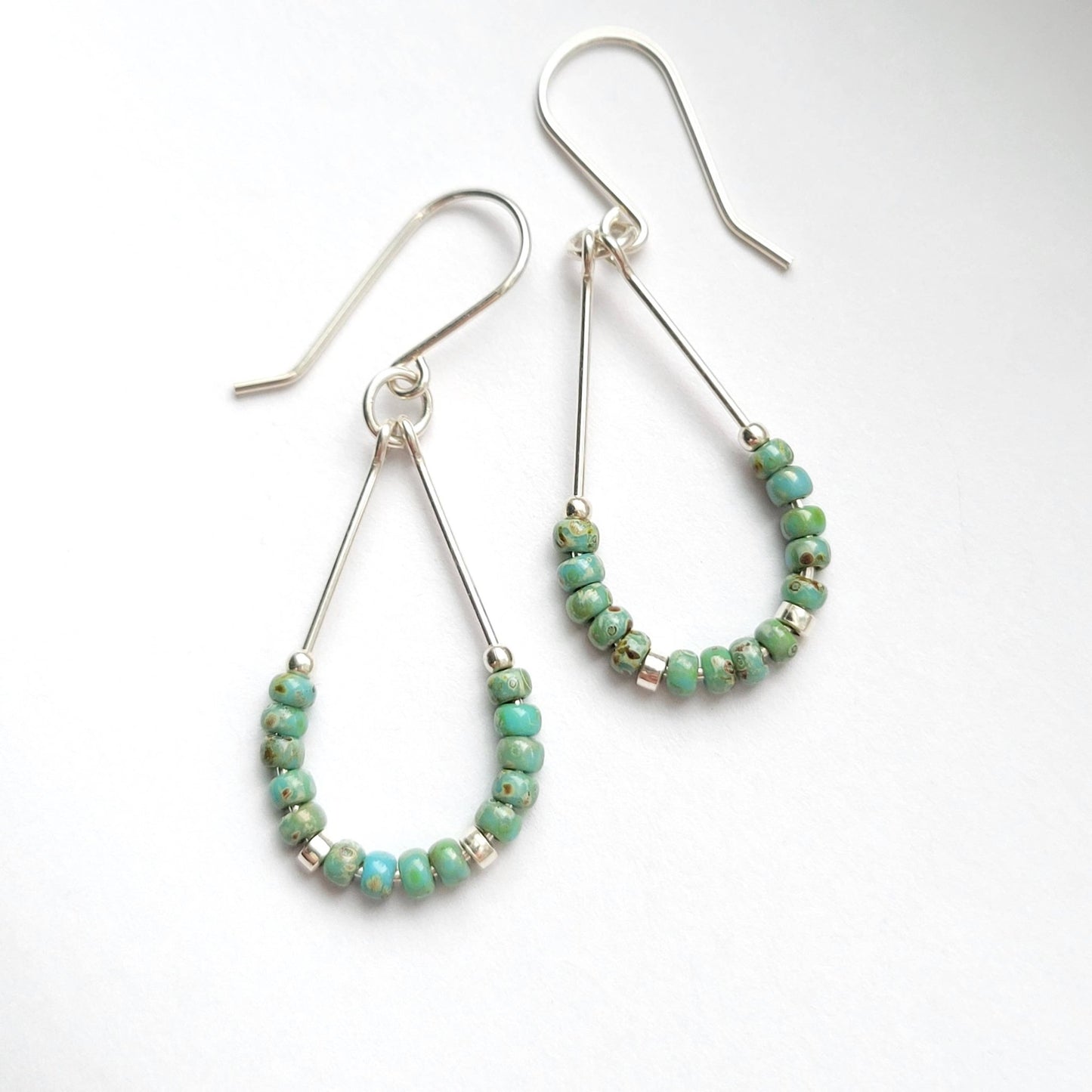 Sterling Silver Hoops with Turquoise Beads - La Vie Est Belle