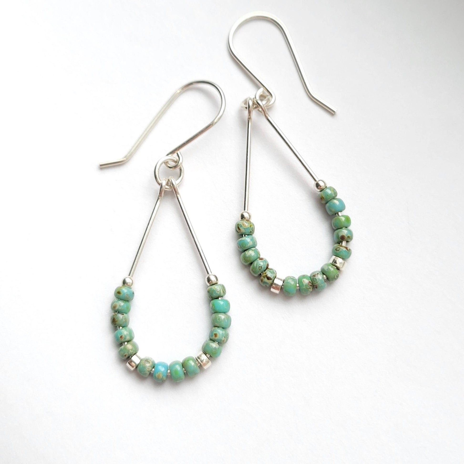 Sterling Silver Hoops with Turquoise Beads - La Vie Est Belle