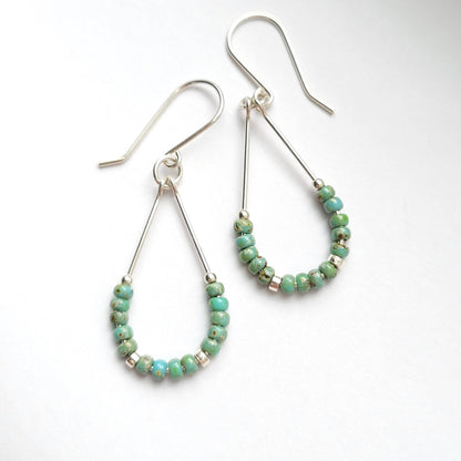 Sterling Silver Hoops with Turquoise Beads - La Vie Est Belle