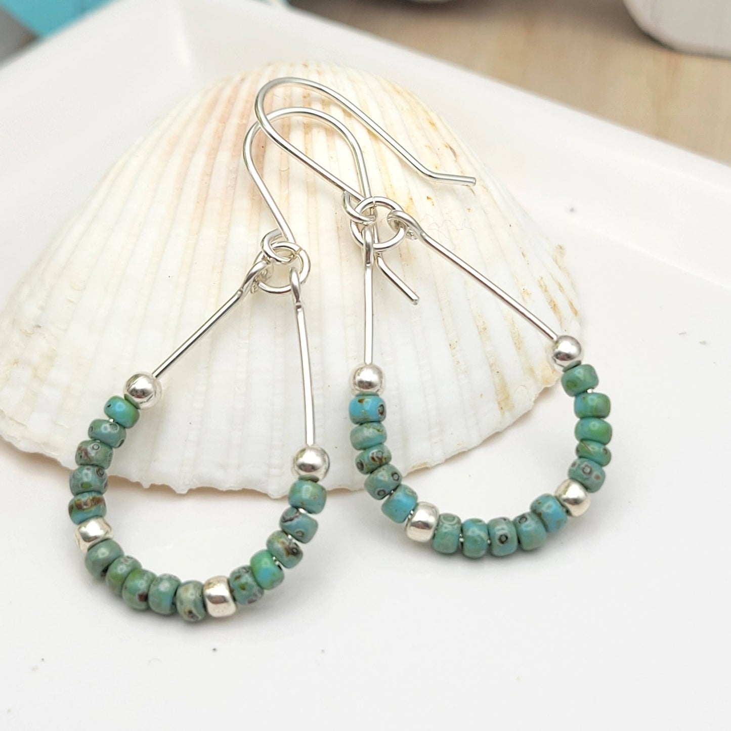 Sterling Silver Hoops with Turquoise Beads - La Vie Est Belle