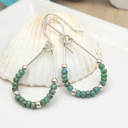 Sterling Silver Hoops with Turquoise Beads - La Vie Est Belle