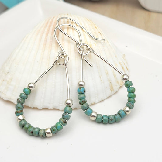 Sterling Silver Hoops with Turquoise Beads - La Vie Est Belle