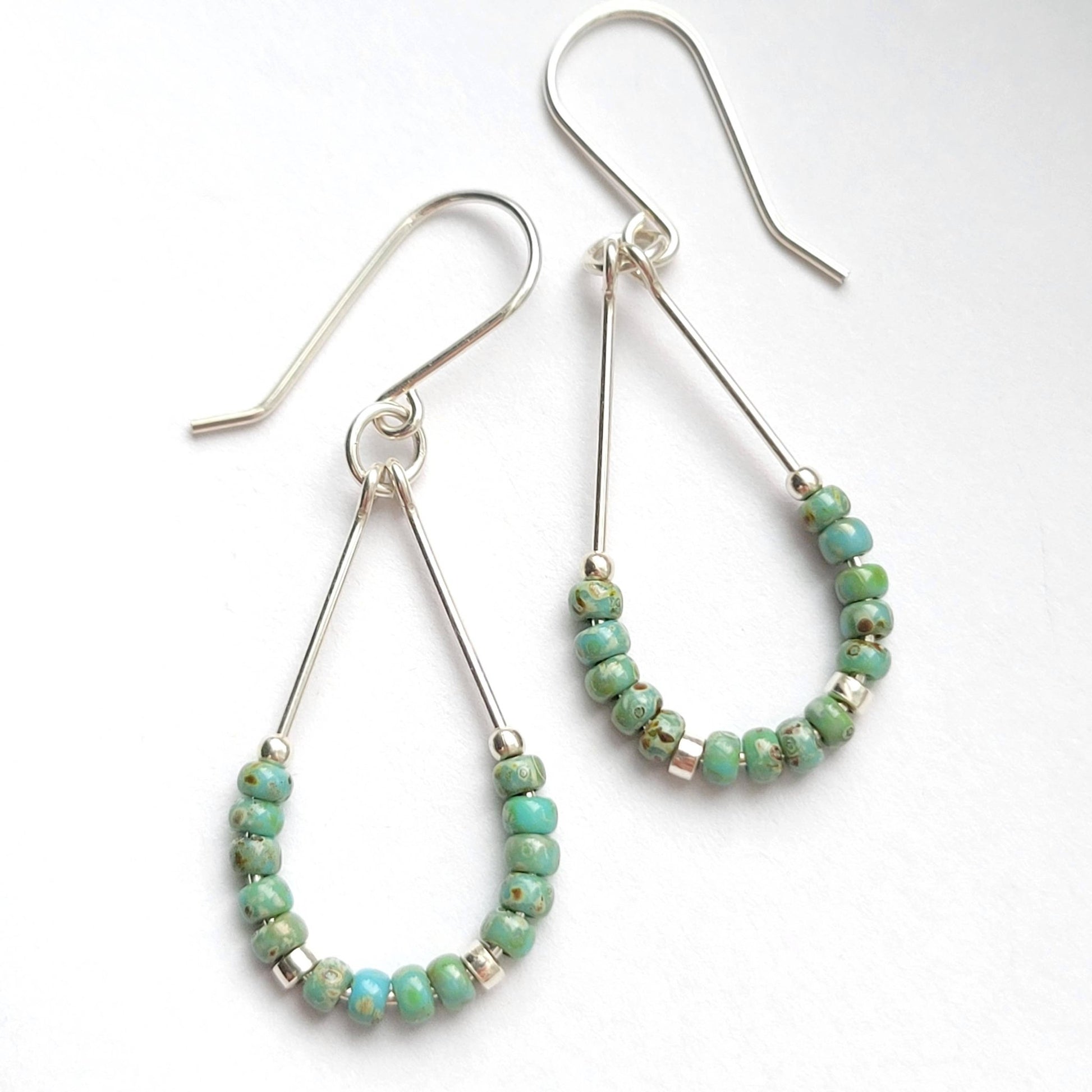Sterling Silver Hoops with Turquoise Beads - La Vie Est Belle