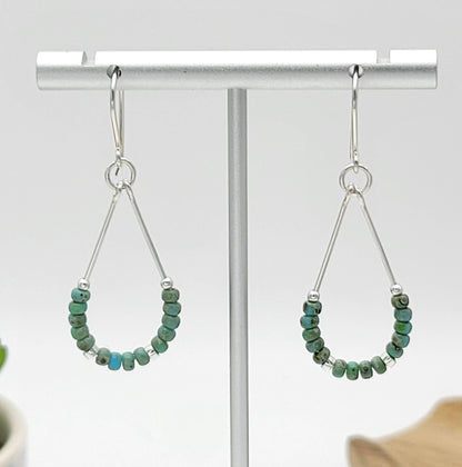 Sterling Silver Hoops with Turquoise Beads - La Vie Est Belle