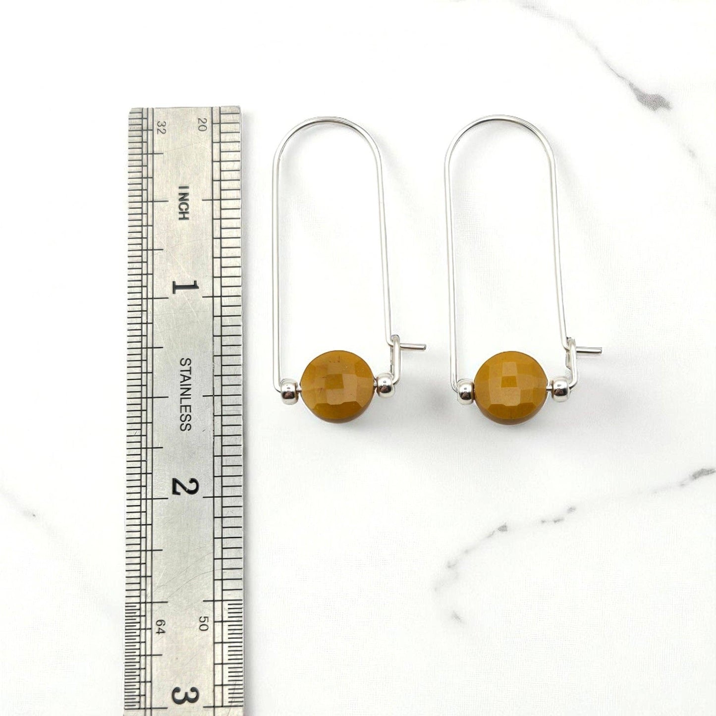 Sterling Silver & Yellow Mookaite Arc Earrings - La Vie Est Belle