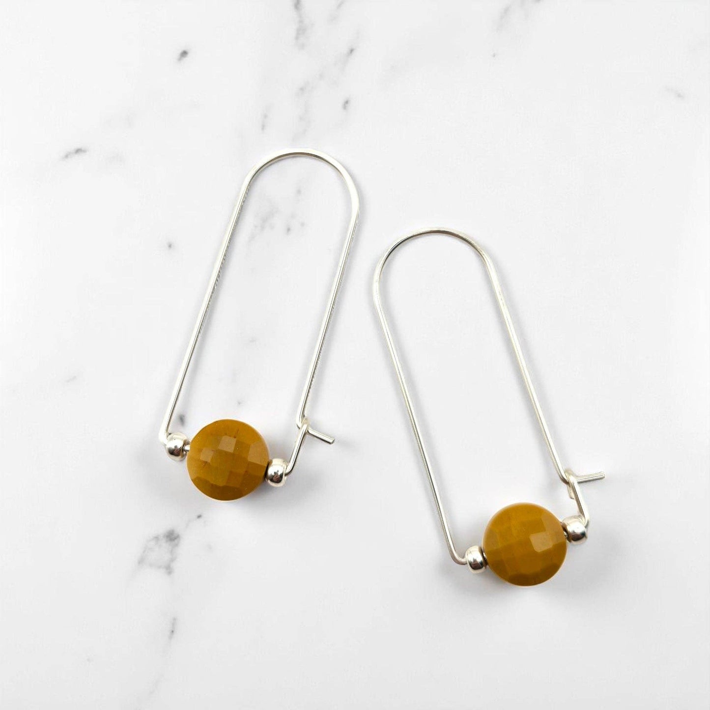 Sterling Silver & Yellow Mookaite Arc Earrings - La Vie Est Belle