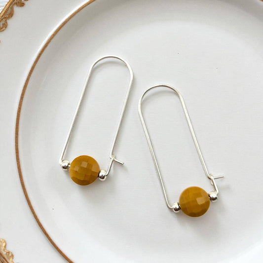 Sterling Silver & Yellow Mookaite Arc Earrings - La Vie Est Belle