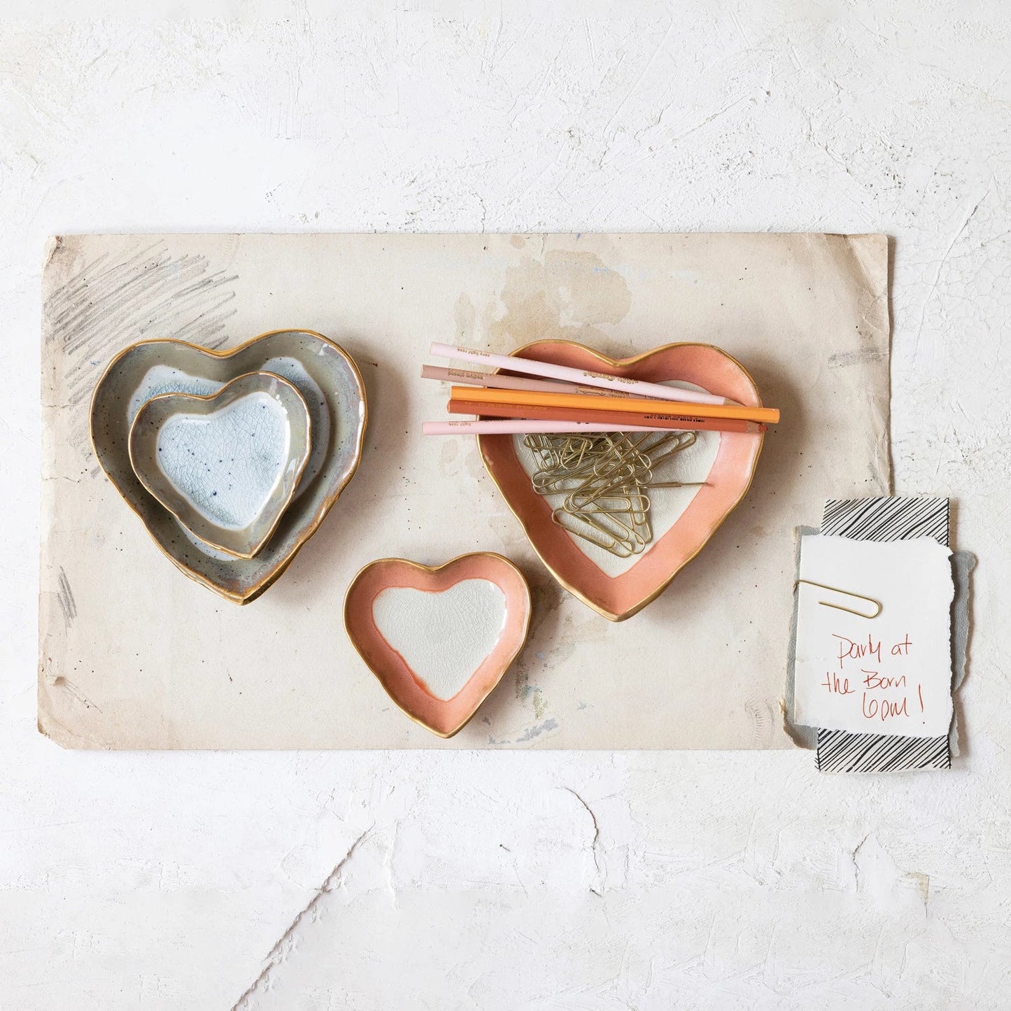 Stoneware Heart Dish w/ Gold Edge, 2 Colors - La Vie Est Belle