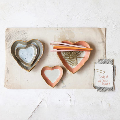 Stoneware Heart Dish w/ Gold Edge, 2 Colors - La Vie Est Belle