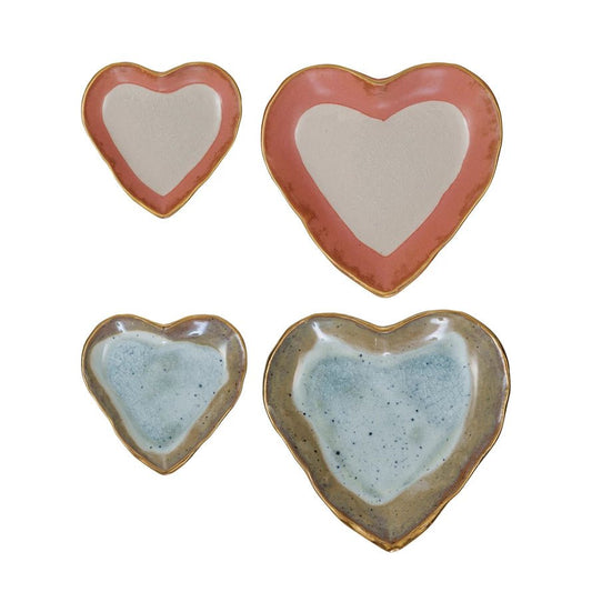 Stoneware Heart Dish w/ Gold Edge, 2 Colors - La Vie Est Belle