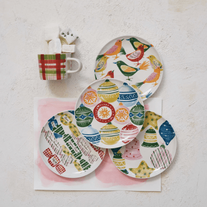 Stoneware Plate w/ Seasonal Pattern, 4 Styles - La Vie Est Belle