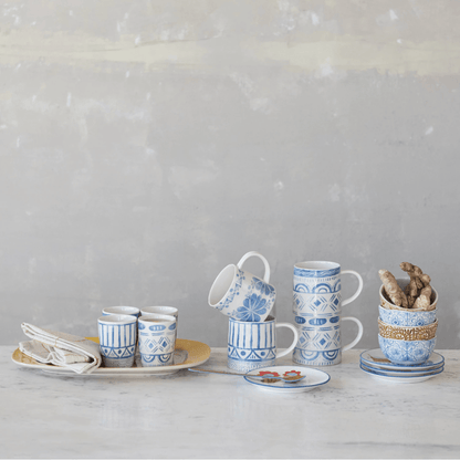 Stoneware Plate with Fruit/Flower Image & Blue Rim, 4 Styles - La Vie Est Belle