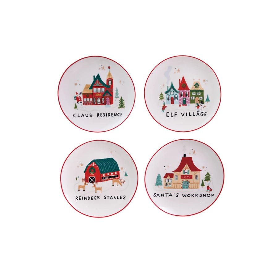 Stoneware Plate with North Pole Village Building, 4 Styles - La Vie Est Belle
