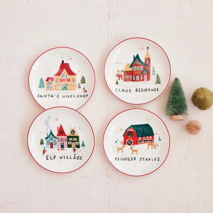 Stoneware Plate with North Pole Village Building, 4 Styles - La Vie Est Belle