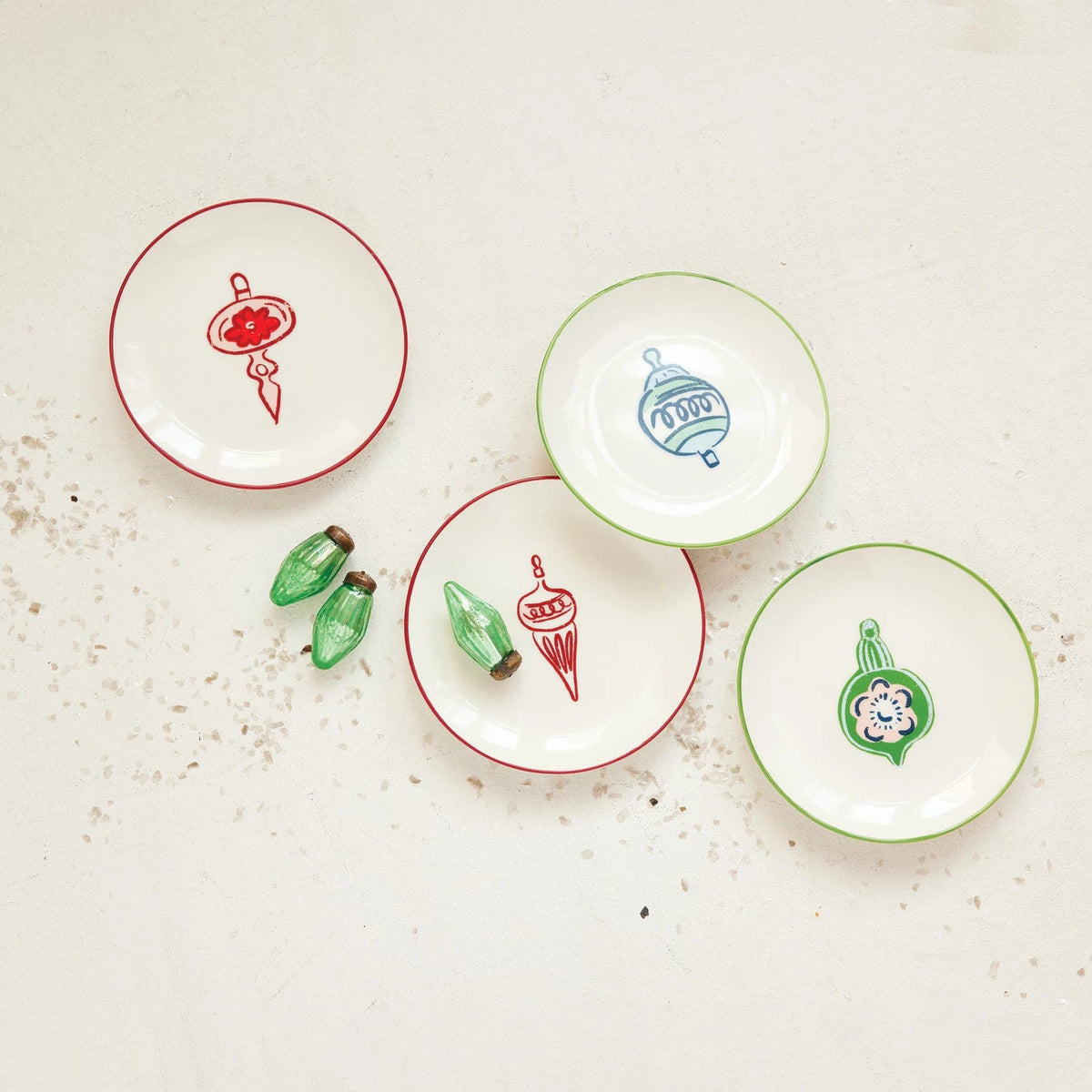 Stoneware Plate with Wax Relief Ornament & Colored Rim, 4 Styles - La Vie Est Belle