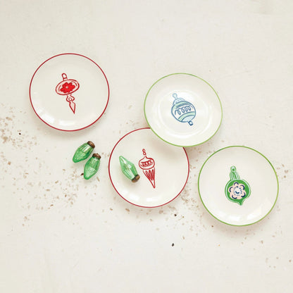 Stoneware Plate with Wax Relief Ornament & Colored Rim, 4 Styles - La Vie Est Belle