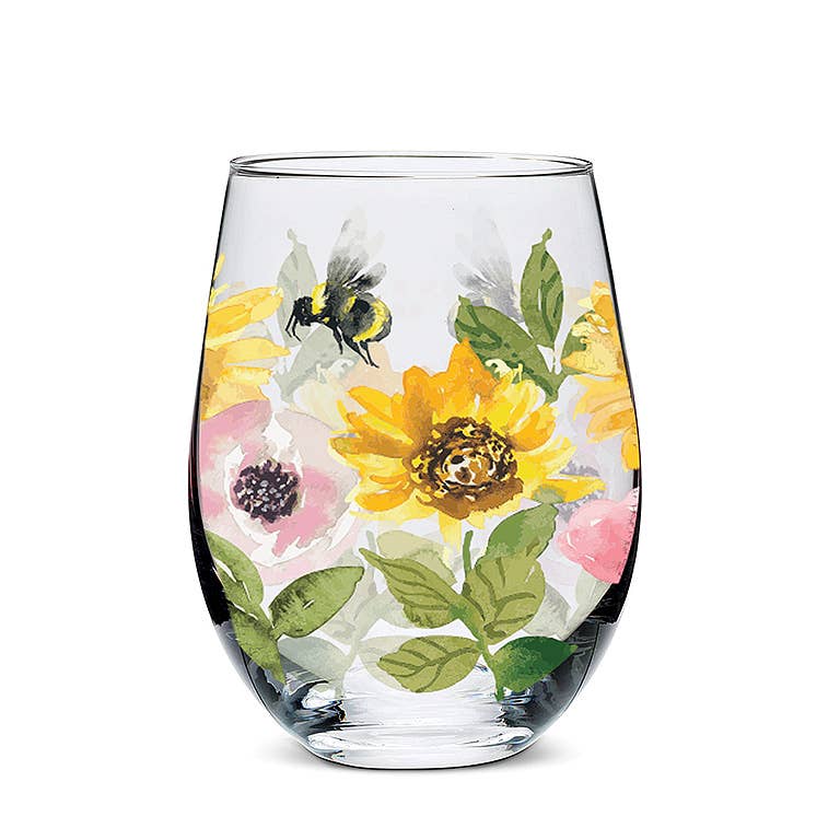Sunflowers & Bees Wine Glass (14oz) - La Vie Est Belle