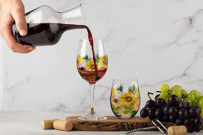 Sunflowers & Bees Wine Glass (14oz) - La Vie Est Belle