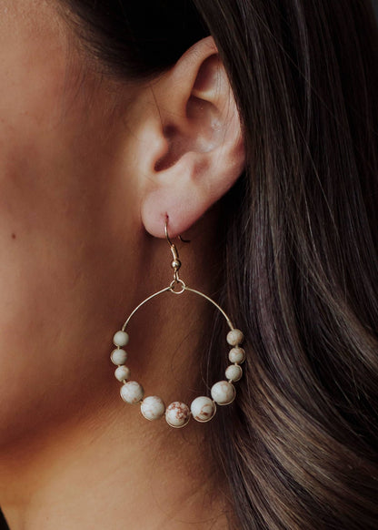 Taupe Beaded Dangle Earrings - La Vie Est Belle